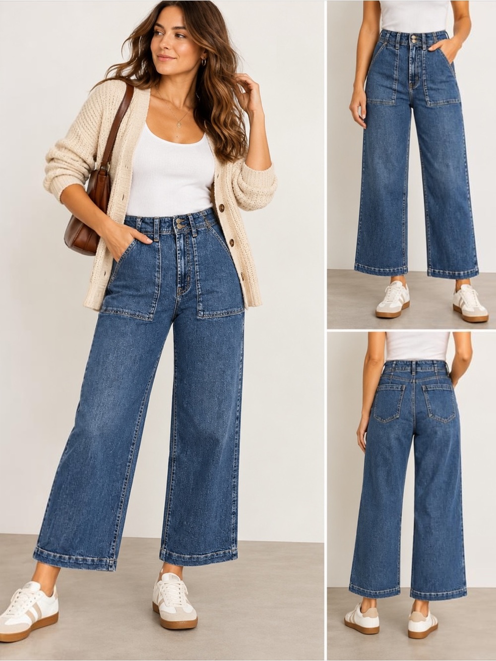 Gap High Rise 90s Wide Leg Crop Jeans Women 6/28 Dark Wash Patch Pocket